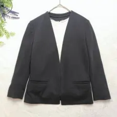 洗える✨日本製 インディヴィ ノーカラージャケット コットン 黒 薄手 36 S