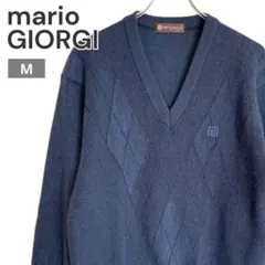 マリオジョルジ Vネックニット セータ 一 ダークブルー 毛100% 【M】