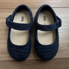 ZARA キッズ ネイビー バレエシューズ ベロア調12.5cm