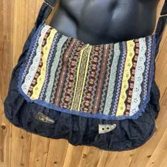 petit vous ワンショルダーバッグ エスニック柄 デニム生地 レース
