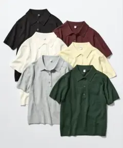 美品UNIQLOレディース半袖ポロセーターLグレーのサムネイル
