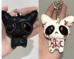 地雷系 オリジナル 猫 身代わり人形 白黒セット病みかわ 2個セット　ストラップのサムネイル