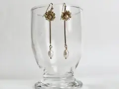 淡水パールつきメタルフラワーピアス(イヤリング変更可能 )No.19