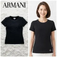 ARMANI アルマーニ 高級感のある立体レースカットソー Tシャツ 黒 上品のサムネイル