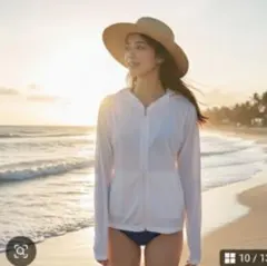 ラッシュガード XL ホワイト 男女兼用 UVカット パーカー 速乾 海 プール
