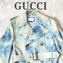 希少✨GUCCI グッチ　デニム　トレンチコート　ハチ　刺繍　ムラ染め　ベルトのサムネイル