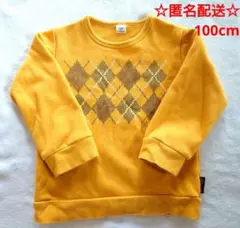 キムラタン ラキエーベ トレーナー 100cm イエロー アーガイル柄 裏起毛