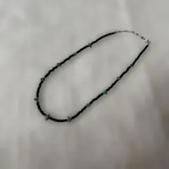 ハンドメイド♡ターコイズ風ビーズマットブラックビーズチョーカー