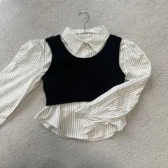 韓国　ストライプシャツ　ニットベスト