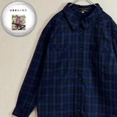 レリアン　ブルー系　グリーン　チェック柄　長袖ブラウス　肩パット着脱式　古着