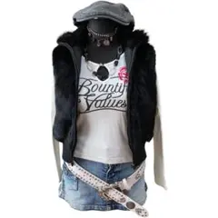 Y2K ラビットファー リブニット ベスト リアルファー 平成ギャル グランジ