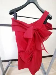 【an / アン】ワンショル リボンモチーフ タイトミニドレス レッド S
