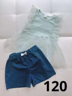 Petit ange ノースリーブ　フリル　チュール　トップス　ショートパンツ