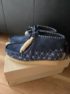 Clarks クラークス Wallabee Navy Sashiko 刺繍