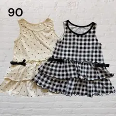 ❇︎美品❇︎女の子　ベビー　ノースリーブワンピース　90 2セット　ドット　チェックのサムネイル