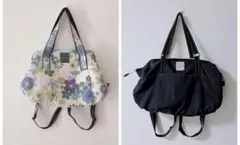 ハンドメイド 2wayトートバッグ バックパック リュック 花柄/ブラック