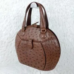 極美品 オーストリッチレザー 扇形 ハンドバッグ