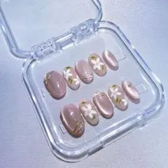 【最終値下げ‼️】ピンク ④ Sサイズ マグネットネイル 花 ショートオーバル 金