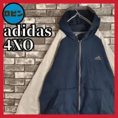 adidas ワンポイント 4XO バイカラー フルジップ スウェット フード