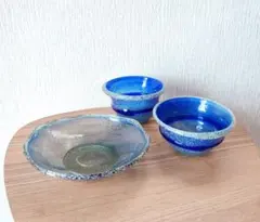 稲嶺盛吉 小皿、小鉢、グラス 3点セット 三大名工の稲嶺盛吉をはじめ、夏らしい琉球ガラスが揃いました