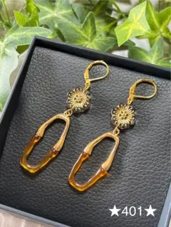 ★４０１★オーバルリング　アンティーク調フラワー　はピアス　ハンドメイド