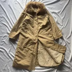 vintage ラクーンファー襟 ロングコート ベージュ きれいめ古着アメカジ