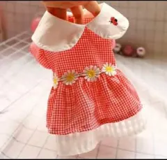 犬服 赤と白のギンガムチェック　Mサイズ