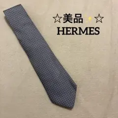 美品】エルメス シルクネクタイ Hロゴ チェーン 総柄 ネイビー 606134