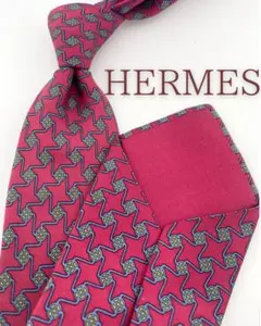 美品 エルメス ネクタイ ハイブランド 幾何学柄 レッド系 高級 シルク