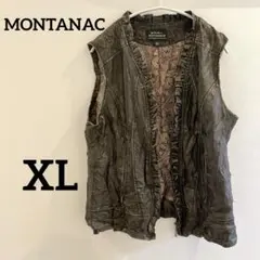 MONTANAC 【XL】ベスト・ジレ フリル 合皮 革 ブラック 黒