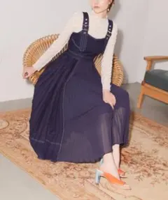 エイミーイストワール アシンメトリーシアーデニムプリーツワンピース M