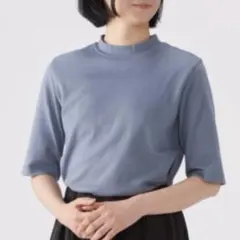 【24時間以内発送】無印良品　スムース編み　5分袖Tシャツ　スモーキーブルーのサムネイル
