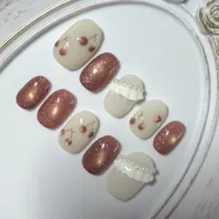 【オーダー専用】マグネットネイル　さくらんぼネイル　春ネイル　ショートオーバル