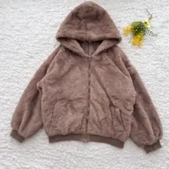 オリーブ　デ　オリーブ　ボアブルゾン　フード付き　M オーバーサイズ　ブラウン