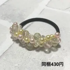 ハーフ シュシュ☆ビーズ ヘアゴム☆ハンドメイド フロスト紫 - メルカリ