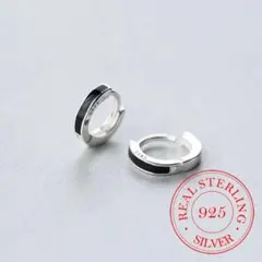 黒 ブラック シルバー925 S925 保存袋付 フープ ピアス #C237-1