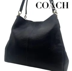 ★美品 COACH コーチ オールレザー ショルダーバッグ シボ革 濃紺