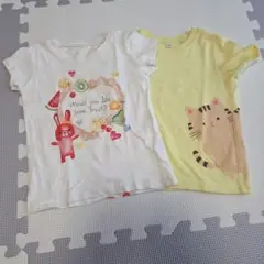 ウサギ・フルーツと猫のTシャツ2枚セット 95cm