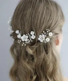 ホワイト花モチーフヘアピンセット
