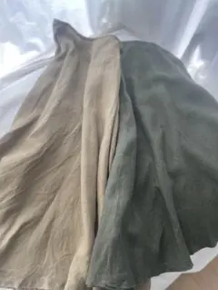 2枚セット●無印良品MUJI●ロングフレアスカートベージュ＆カーキ状態良好品。