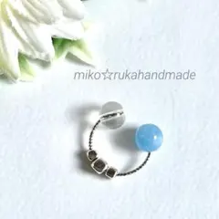 No.1037 ハンドメイド　アクアマリン＆スクエアビーズイヤーカフ　片耳用