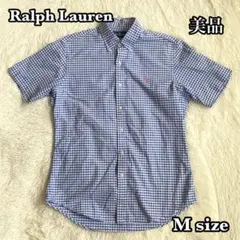✨美品✨ラルフローレン ギンガムチェック 半袖シャツ M ブルー ポニー刺繍