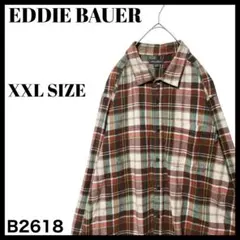 古着 エディーバウアー チェック柄 ネルシャツ 長袖シャツ ブラウン系 2XL