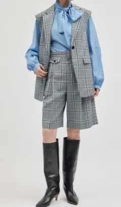 ロペ　グレー系チェック柄プリーツキュロット 36サイズ　ハーフパンツ