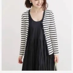 IENA イエナ　針抜きボーダーカーディガン　ネイビー×ホワイト　Fのサムネイル