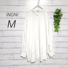 イング　INGNI　ノーカラーシャツ　長袖　M　ホワイト　ゆったり　丈長め