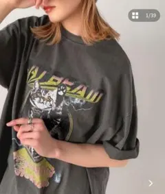 クラシカルエルフ　ヴィンテージライクピグメントキャットプリントビッグT