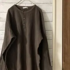 INTERMEZZO長袖カットソー　ハーフボタン&牛革　ワッフル生地　古着屋購入