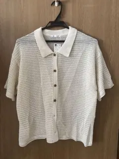 GU 透かし編み半袖ニットセーター XXL ナチュラル