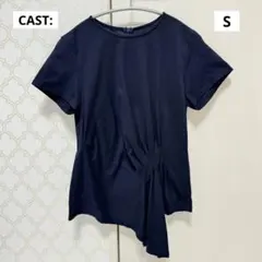 【 美品 】CAST: ギャザーデザイン トップス 半袖 Tシャツ ネイビー Sのサムネイル